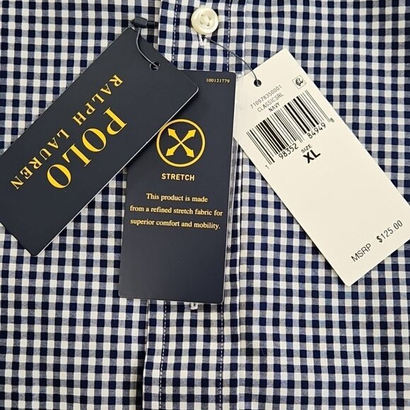 NEW Polo Ralph Lauren Performance Shirt Men's XL Stretch Blue Check Classic Fit - Picture 9 of 16